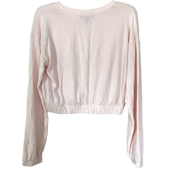 Forever 21 Baby Pink Long Sleeved Elastic Cropped Soft Knit Sweater Medium - Picture 5 of 8